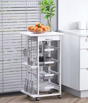 Witte Keukentrolley met Manden, Lade en Zijplanken – 83 cm