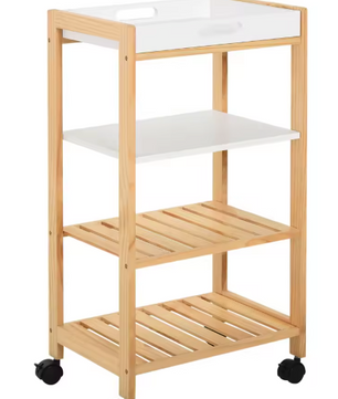 Witte Keukenwagen met Planken & Afneembaar Dienblad – 76 cm Hoog