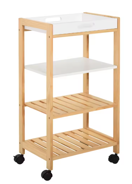 Witte Keukenwagen met Planken & Afneembaar Dienblad – 76 cm Hoog