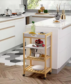 Witte Keukenwagen met Planken & Afneembaar Dienblad – 76 cm Hoog