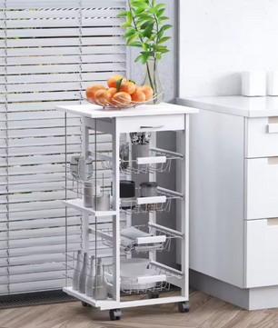 Witte Keukenwagen met Lade, Manden & Zijrekken – 83 cm