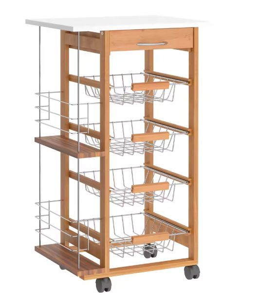Witte Keukenwagen met Lade, Manden & Zijrekken – 83 cm