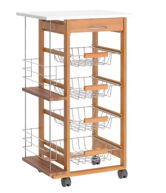 Witte Keukenwagen met Lade, Manden & Zijrekken – 83 cm