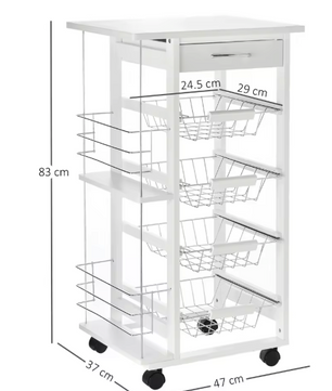 Witte Keukenwagen met Lade, Manden & Zijrekken – 83 cm