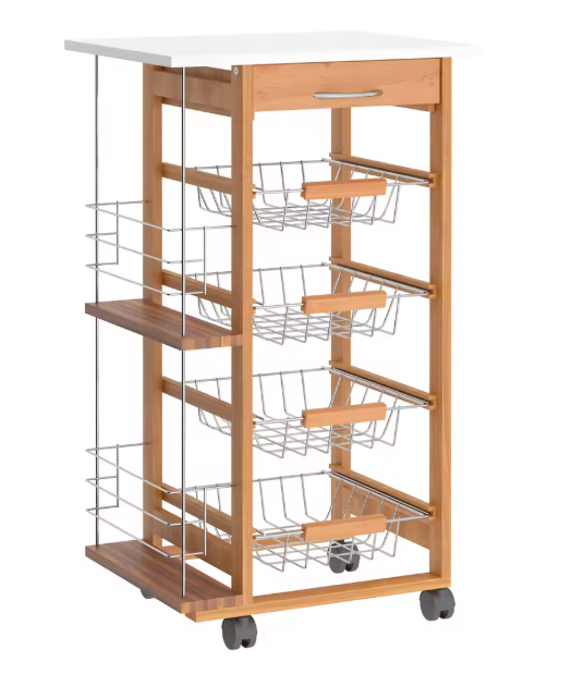 Witte Keukenwagen met Lade, Manden & Zijrekken – 83 cm