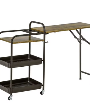 Opvouwbare Keukentrolley met Werkblad, Planken & Wielen – Industrieel Design