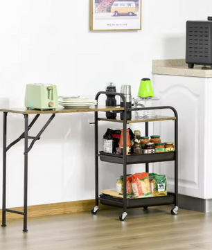 Opvouwbare Keukentrolley met Werkblad, Planken & Wielen – Industrieel Design