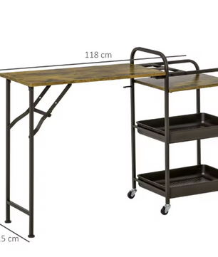 Opvouwbare Keukentrolley met Werkblad, Planken & Wielen – Industrieel Design