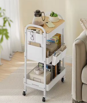 Metalen Opbergtrolley met Deksel – 3 Lagen & Organizerbakken, Zwart