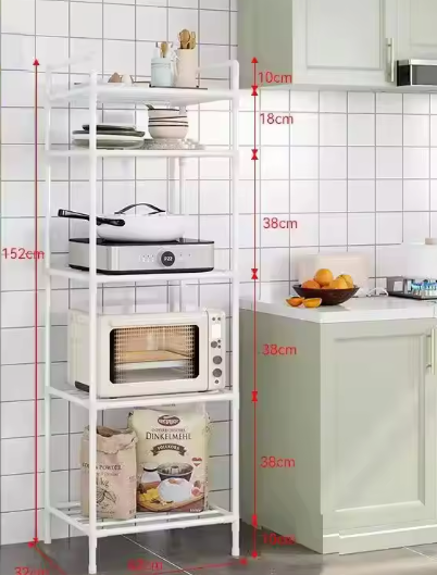 Vloerstaand Opbergrek met Katrol – Meerlagen Trolley voor Keuken & Badkamer