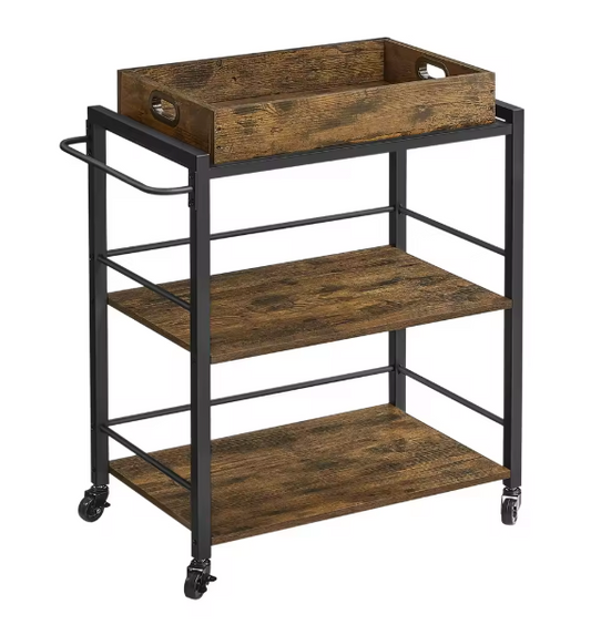 Serveerwagen met Afneembaar Dienblad – 3 Lagen & Wielen, Industrieel Design