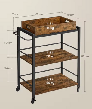 Serveerwagen met Afneembaar Dienblad – 3 Lagen & Wielen, Industrieel Design