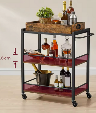 Serveerwagen met Afneembaar Dienblad – 3 Lagen & Wielen, Industrieel Design