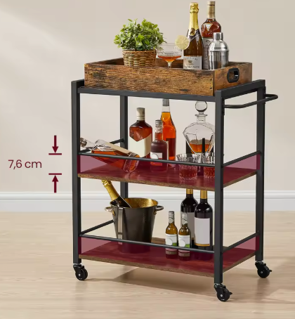 Serveerwagen met Afneembaar Dienblad – 3 Lagen & Wielen, Industrieel Design