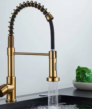 Geborsteld Gouden Keukenkraan – Eénhendel Lente Kraan met Warm/Koud Waterfunctie