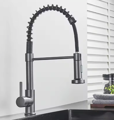 Geborsteld Gouden Keukenkraan – Eénhendel Lente Kraan met Warm/Koud Waterfunctie