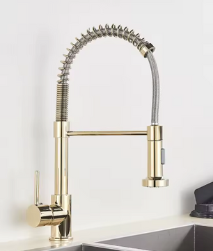 Geborsteld Gouden Keukenkraan – Eénhendel Lente Kraan met Warm/Koud Waterfunctie