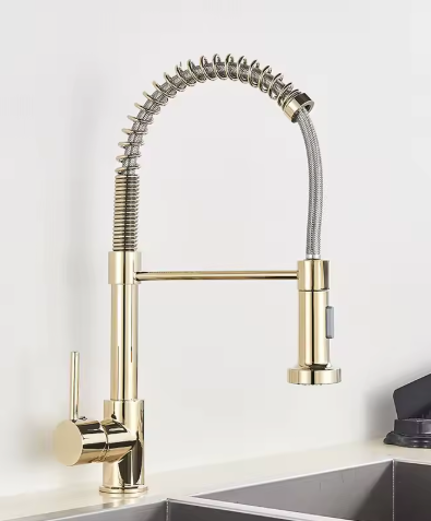 Geborsteld Gouden Keukenkraan – Eénhendel Lente Kraan met Warm/Koud Waterfunctie