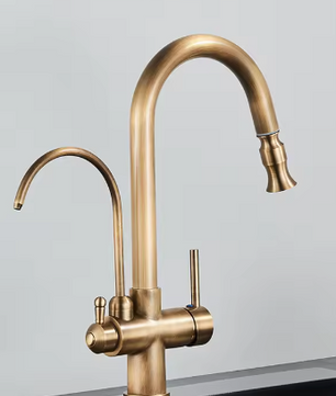 Antieke Keukenkraan met Uittrekbare Uitloop – Warm & Koud Mengfunctie, Klassiek Design