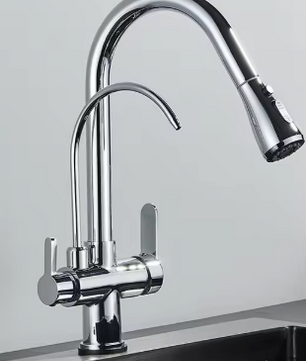 Antieke Keukenkraan met Uittrekbare Uitloop – Warm & Koud Mengfunctie, Klassiek Design