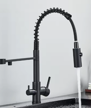 Zwarte Keukenkraan met Dubbele Uitloop – Inclusief Waterfilter en Mengfunctie