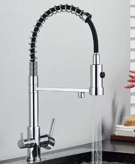 Zwarte Keukenkraan met Dubbele Uitloop – Inclusief Waterfilter en Mengfunctie