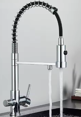 Zwarte Keukenkraan met Dubbele Uitloop – Inclusief Waterfilter en Mengfunctie