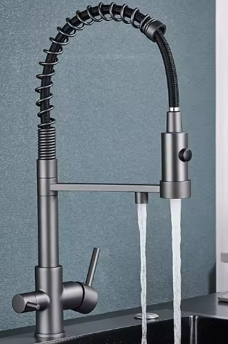 Zwarte Keukenkraan met Dubbele Uitloop – Inclusief Waterfilter en Mengfunctie