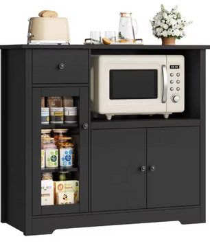 Keukenkast met Werkblad – Dressoir met Lade, 3 Deuren & Magnetronplank