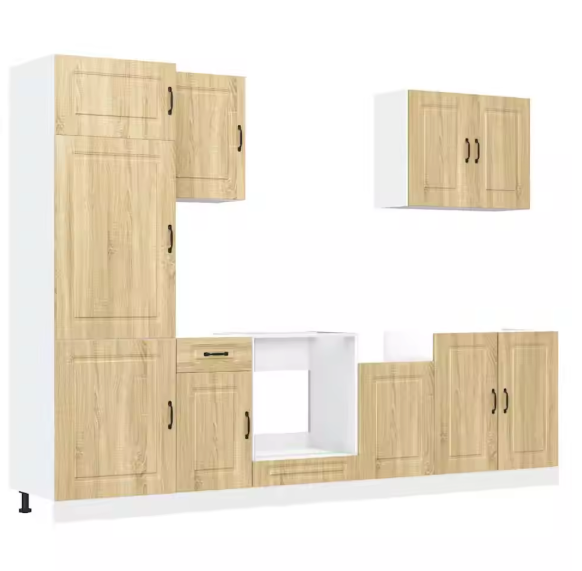7-Delige Keukenkastenset Zwart – Wand- & Onderkasten met Ovenkast