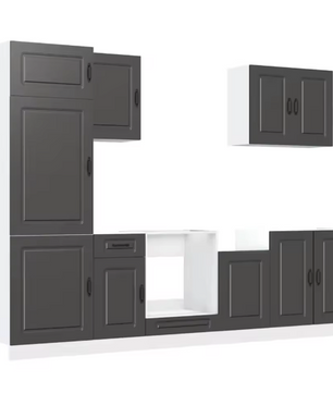 7-Delige Keukenkastenset Zwart – Wand- & Onderkasten met Ovenkast