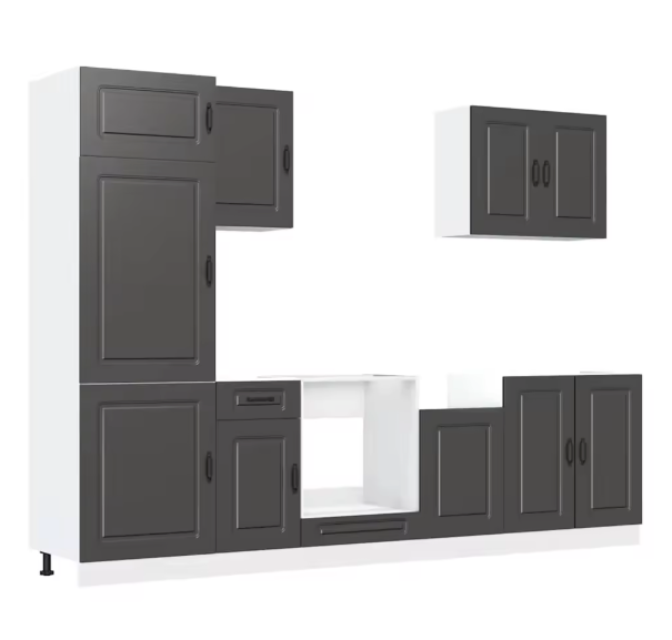 7-Delige Keukenkastenset Zwart – Wand- & Onderkasten met Ovenkast