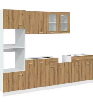 7-Delige Keukenkastenset – Sonoma Eiken met Glaskast & Magnetronkast