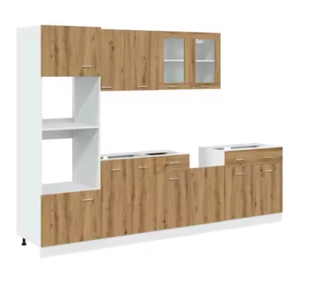7-Delige Keukenkastenset – Sonoma Eiken met Glaskast & Magnetronkast