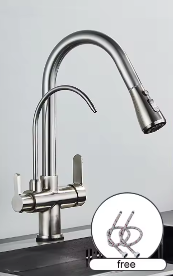 Matzwarte Keukenkraan met Filterfunctie – Dubbele Handgreep & Drinkwateruitloop