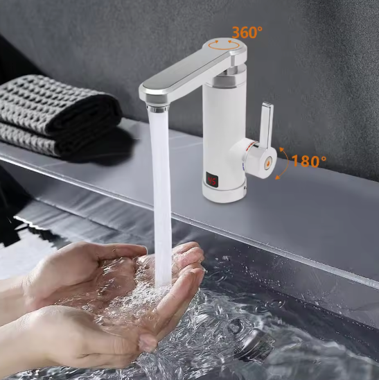 Elektrische Verwarmingskraan 3000W – LED Display & 360° Draaibaar, Voor Keuken en Badkamer