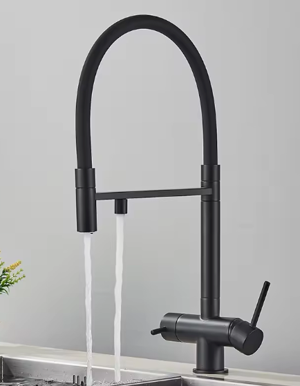 Chroom Messing Keukenkraan – Uittrekbaar met 2 Waterstanden & 360° Dubbele Uitloop
