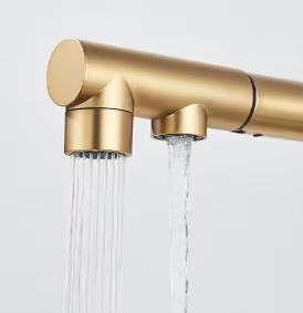 Gouden Keukenkraan met Filter – Uittrekbare Dual Uitloop & Mengfunctie