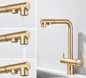 Gouden Keukenkraan met Filter – Uittrekbare Dual Uitloop & Mengfunctie