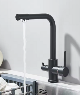 Zwarte Keukenkraan met Filter – Messing Mengkraan met Dubbele Sproeier en Drinkwaterfunctie