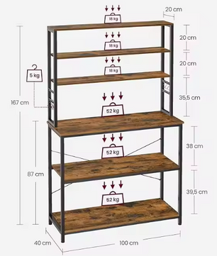 Keukenrek met Stopcontact en 14 Haken – 5 Lagen, 100×40×170 cm