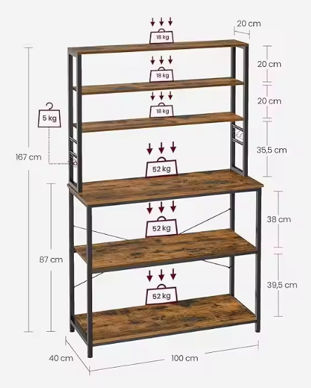 Keukenrek met Stopcontact en 14 Haken – 5 Lagen, 100×40×170 cm