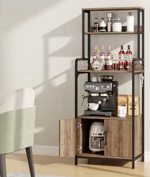 Keukenrek met Haken en Kast – Houten Planken & Metalen Frame