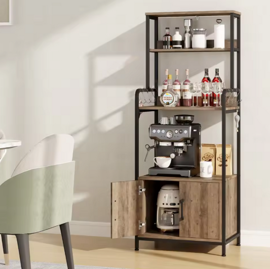 Keukenrek met Haken en Kast – Houten Planken & Metalen Frame