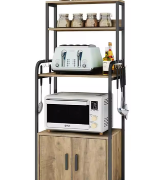 Keukenrek met Haken en Kast – Houten Planken & Metalen Frame