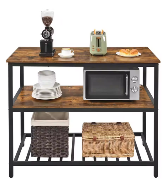 Keukenwerktafel met 3 Lagen – Groot Werkblad & Stalen Frame, 120×60×90 cm