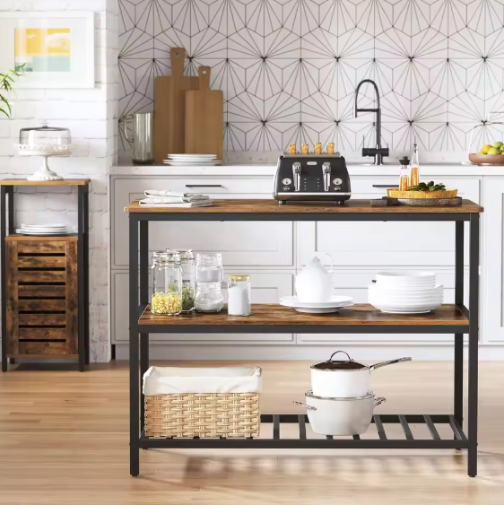 Keukenwerktafel met 3 Lagen – Groot Werkblad & Stalen Frame, 120×60×90 cm