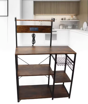Keukenrek met Houten Planken – Bakkersrek & Opbergstation met Stalen Frame