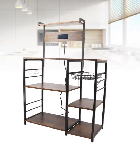 Keukenrek met Houten Planken – Bakkersrek & Opbergstation met Stalen Frame