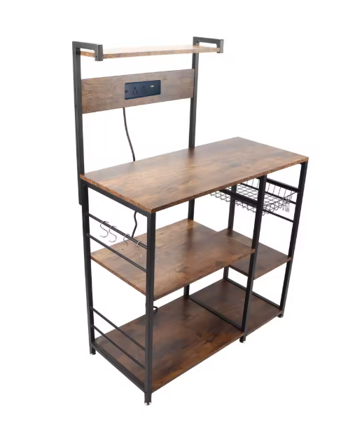 Keukenrek met Houten Planken – Bakkersrek & Opbergstation met Stalen Frame